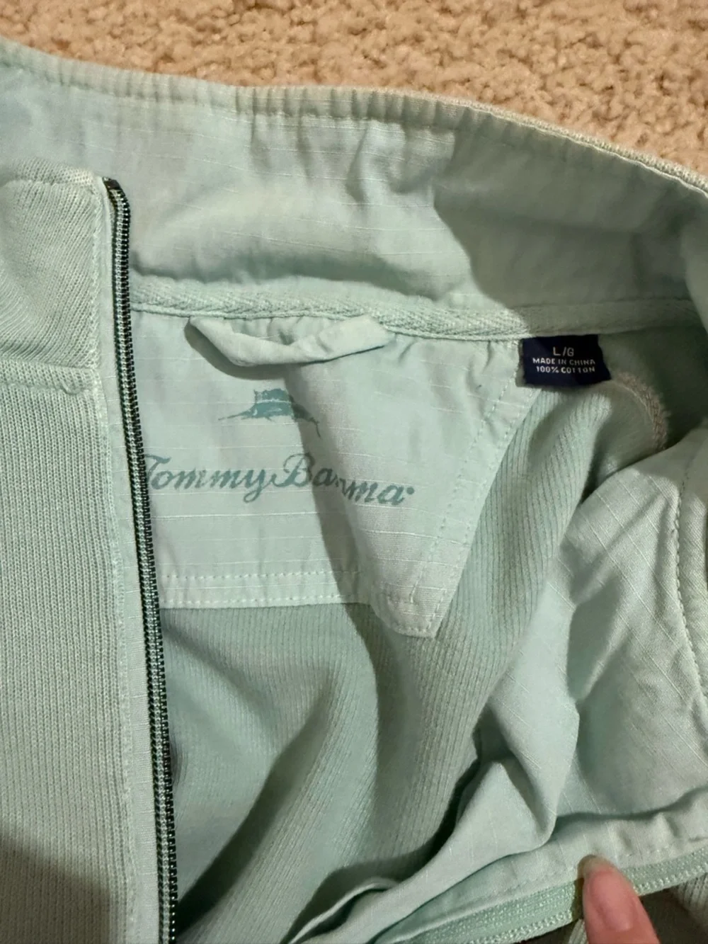 Tommy Bahama 1/4 Zip Pullover Sweatshirt Mint Green Men’s Large Cotton Mock Neck